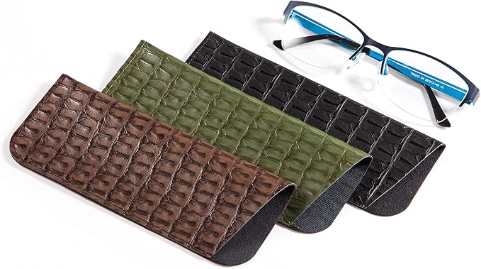 TRIUMPH VISION 3 Pack Reading Glasses Pouch Soft Case Eyeglass Sleeve Slim | Alternative to Bulky Case in bag, Lightweight Lined Padded Protect Optical lens Slip in, Cute Pattern Portable for Daily Use