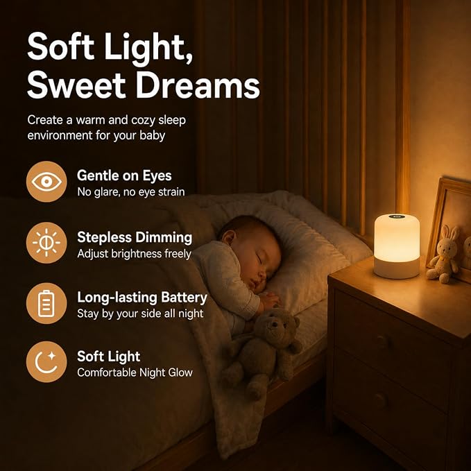 Portable Baby Night Light, 3 Color Egg Lights for Nursery, 2400mAh, Small Rechargeable LED Lamp, Dimmable Touch Nightlight for Newborn, Kids, Adults