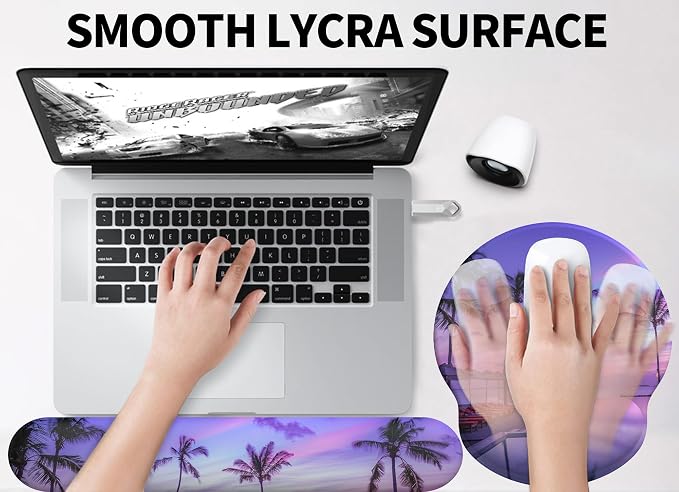 Mouse Pad Wrist Support, Ergonomic Memory Foam Keyboard Wrist Pad & Gel Wrist Rest Set for Computer Keyboard for Easy Typing & Pain Relief for Office & Home (Mauve Twilight Set)