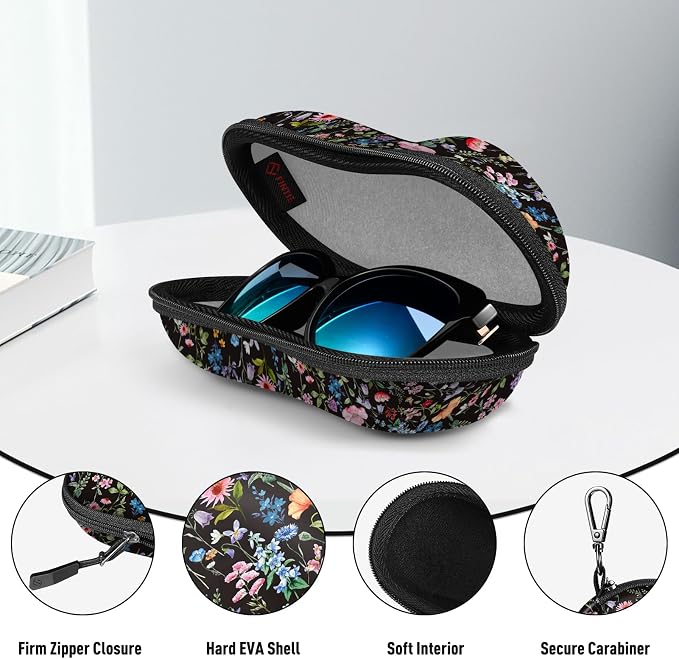 FINTIE Sunglasses Case, Hard EVA Shell Shockproof Sport Glasses Case with Metal Carabiner Travel Zipper Eyeglasses Holder