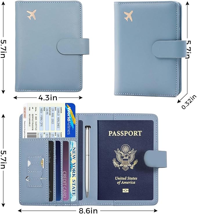 Melsbrinna Premium Leather Passport Holder Covers Case, Waterproof Rfid Blocking Travel Wallet Passport Holder with Pen Holder, Cute Passport Book for Women/Men