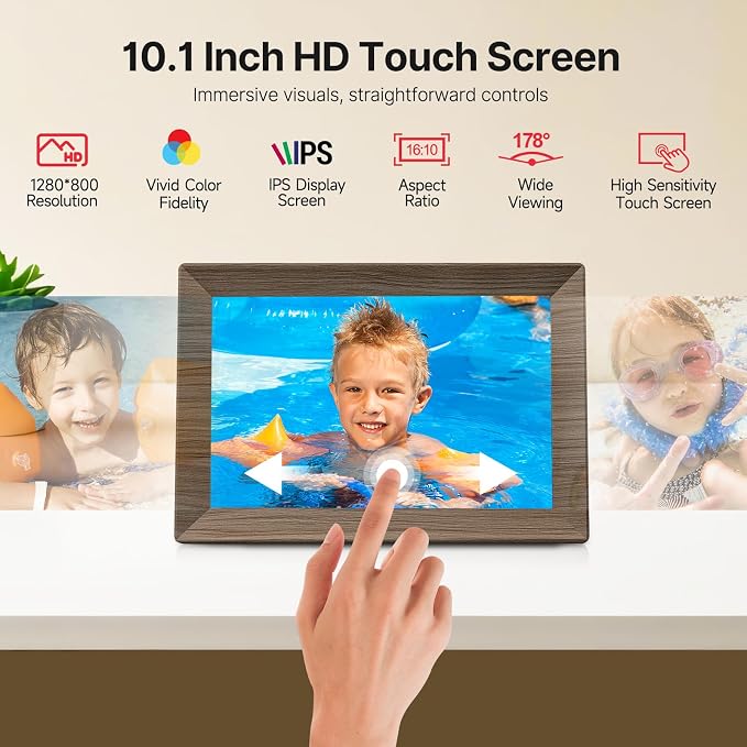 Frameo 10.1" Digital Picture Frame, Smart WiFi Digital Photo Frame with 1280x800 HD IPS Touch Screen 32GB Memory Auto-Rotate Wall Mounted, Share Photos/Videos from Phone Anywhere
