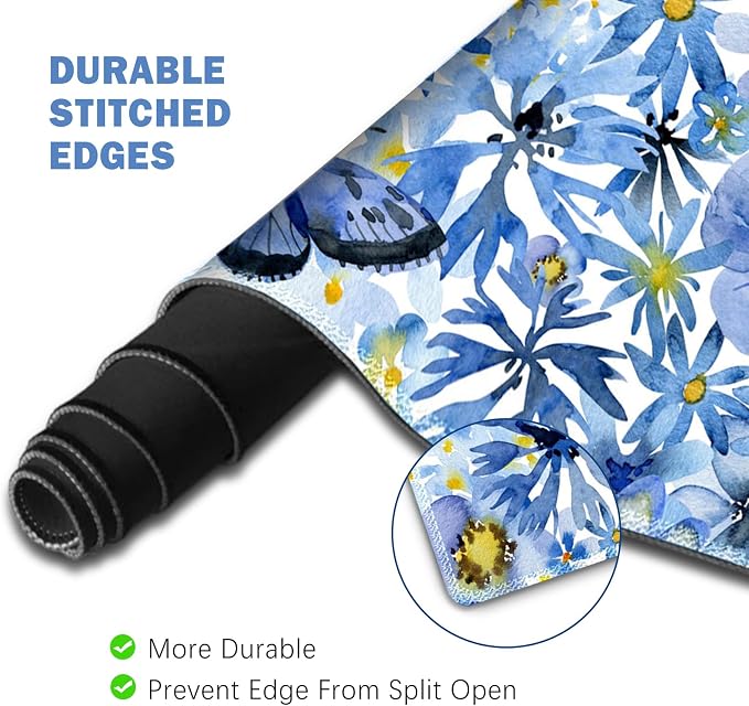 ToLuLu Gaming Mouse Pad, Ergonomic Keyboard Mouse Wrist Rest Support Set | Large Extended Desk Mat with Stitched Edges, Non-Slip Base Memory Foam Mousepad for Home Office Game Study, Butterfly Flower