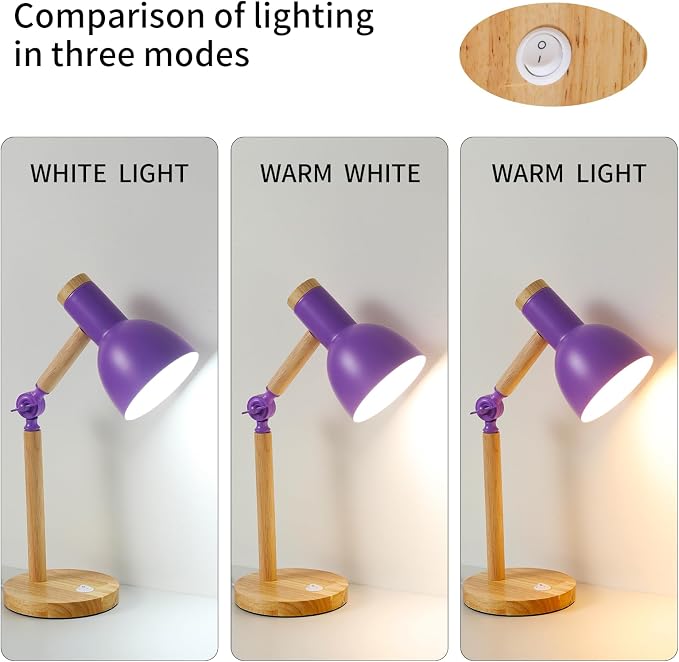 Adjustable Wooden Arm Desk Lamp, Metal Shade Table Lamp | Dorm Lamp,Bedside Lamp,Reading Lamp,Lamp for Home Office