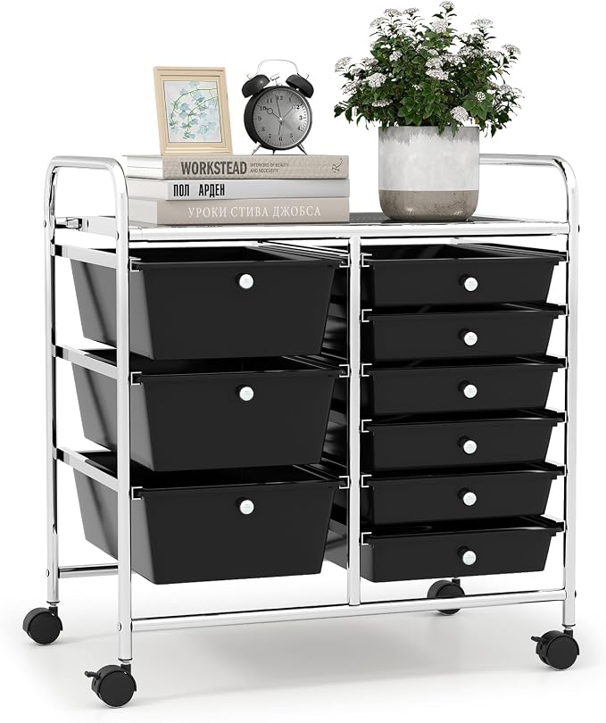 9 Drawer Rolling Storage Cart, Rolling Cart with Drawers for Classroom, Art Supply Craft Organizer on Wheel with Metal Frame & Handles for Home Office School