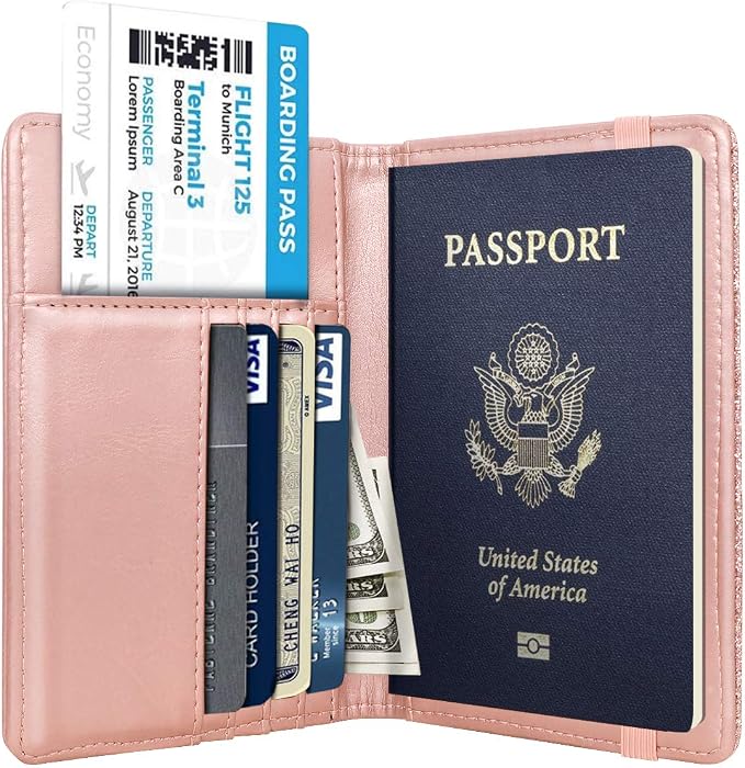 Coco Rossi Passport Holder for Travel Women Slim RFID Passport Cover Wallet | Travel Essentials, Passport Book Holders, Passport Wallet Cover Case, PU Leather, Cute, Thin, Spliced Design, Gold Line