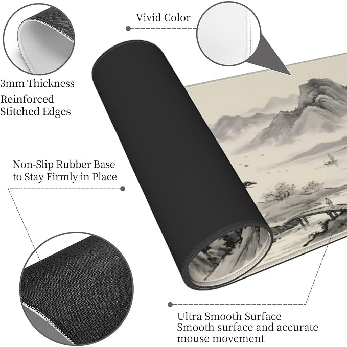 Japanese Cherry Blossoms Gaming Mouse Pad Large Extended Desk Mat Non-Slip Rubber Base Keyboard Pad with Stitched Edges for Office Gaming 31.5x11.8 in