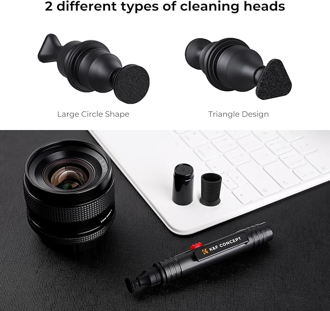K&F CONCEPT Professional Lens Cleaning Pen X3,Carbon Head,Soft Brush | 3-in-1 Cleaning Effect,Deep Cleaning,Telescopic Button,for Canon Nikon,Camera Optical Lenses and Glasses Clean, MP04