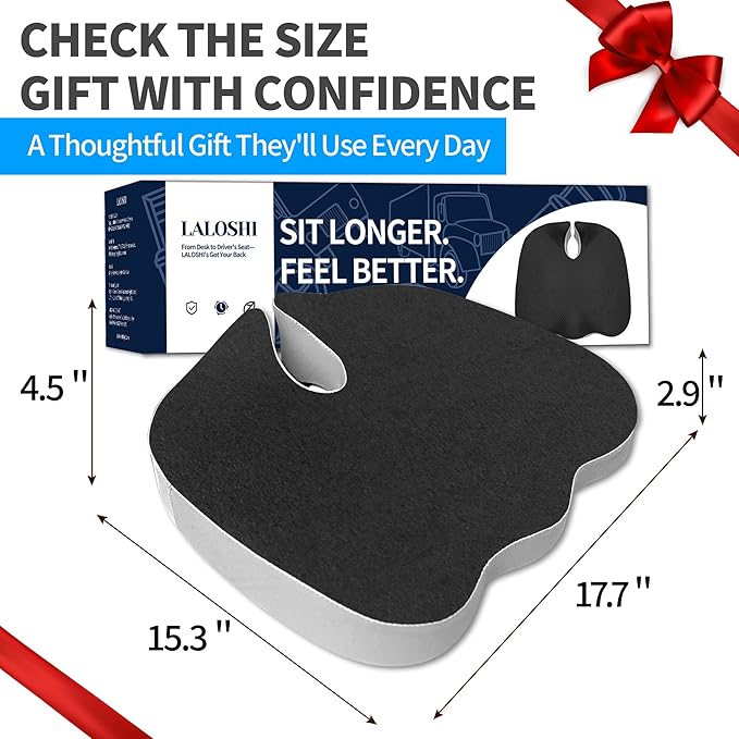 Office Chair Cushion with Coccyx Cutout & U-Shape Design, 2.8" Memory Foam for Back Pain Relief - Ergonomic Seat Pad, Removable Cover, Universal Fit