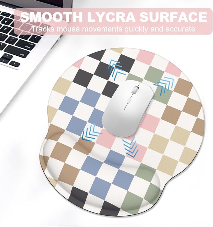 Ergonomic Mouse Pad with Wrist Rest and Keyboard Wrist Rest, Mousepad | Memory Foam Wrist Rest for Computer Keyboard, Non-Slip Rubber Base, Mouse Pad Wrist Support for Gaming, Colorful Checkered