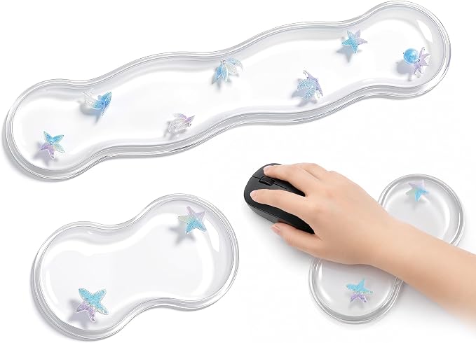 Clear Gel Wrist Rest for Keyboard and Mouse, Ergonomic Non-Slip Silicone Mouse Wrist Rest Set, Soft Comfort for Typing & Gaming Wrist Pain Relief, Fits 60%/68%/75% Keyboards (Sea Animal)
