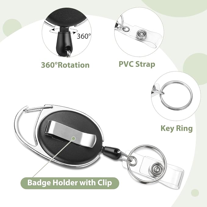 2 Pack ID Badge Holder with Badge Reels Retractable Clip Heavy Duty Horizontal Clear ID Card Badge Holders for Work Office Student Nurse