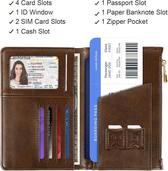 Passport Holder for Travel, RFID Blocking Passport Cover for Women Zipper | Travel Wallets, Passport Book Holder, Credit Card Holder, ID Window,SIM Card Slots, Coin & Tickets Pocket, Leopard