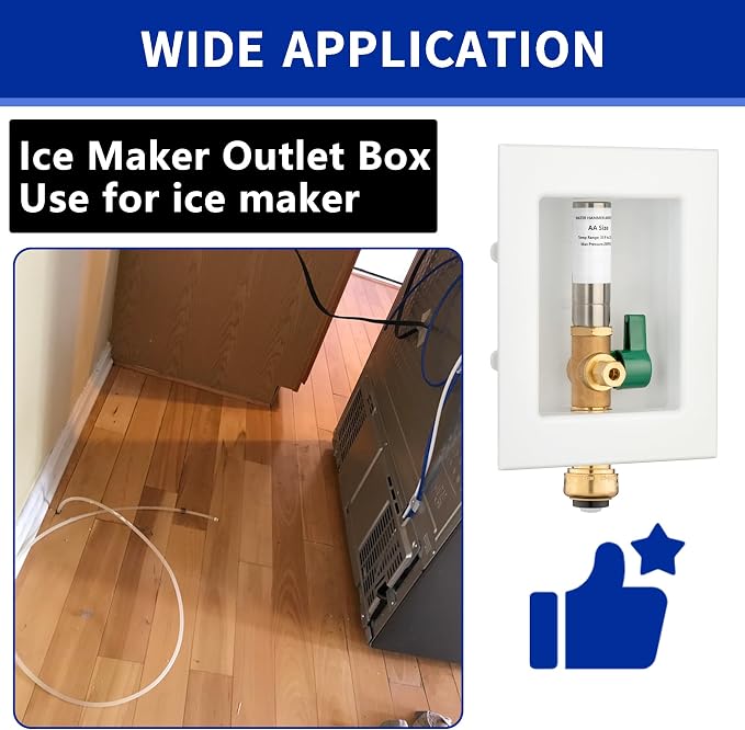 (1 Pack) Lidertik 1/2 inch Push-to-Connect Pre-Assembled Ice Maker Outlet Box Valve 1/4 inch Recessed Refrigerator Water Line Wall Box with Shut Off Valve and Stainless Steel Hammer Arrestor 651