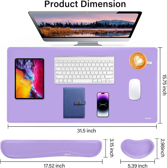 MOSISO Keyboard Mouse Pad Set, Gaming Mouse Pad&Keyboard Wrist Rest | Ergonomic Wristrests with Memory Foam Home Office Easy Typing Cushion Non-Slip Mousepad, Purple