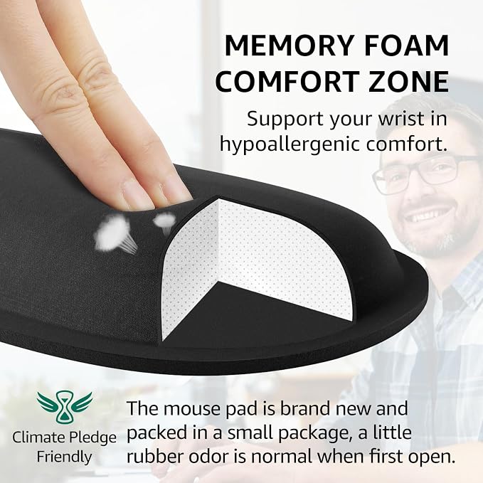 KTRIO Keyboard Wrist Rest & Mouse Pad with Wrist Rest, Black | Memory Foam Wrist Support, Ergonomic Design, Non-Slip Base, Office and Home Use