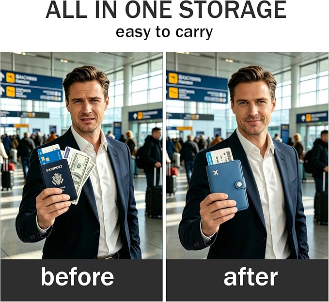 Passport Holder RFID Blocking Travel Wallet, Denim Blue | Passport Cover with Multiple Card Slots, Water-Resistant & Easy-Carry, Must-Have Travel Accessory for Men & Women.