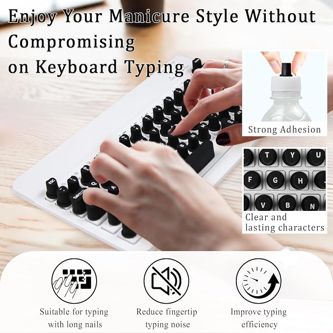 Keyboard Cover for Long Nails, Acrylic Gel Nails - Silicone Keyboard Protector Skin with Raised Keys for Typing and Gaming, Compatible with MacBook Pro/Air 13"/14"/15"/16" 2020-2025 (Black)
