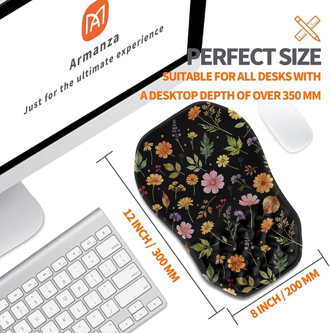 Ergonomic Slope Mouse Pad Wrist Support, Wrist Rest Mousepad for Carpal Tunnel Pain Relief with Massage Bulge and Slow Rebound Memory Foam (12x8 inch, Flowers and Leaves)