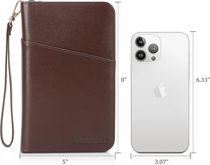 Polare Full Grain Leather Passport Holder Cover Case for Men and Women RFID Blocking Family Travel Wallet Holds 6 Passports (Coffee)