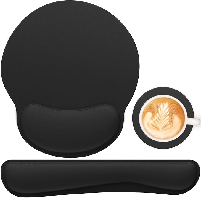 Ergonomic Mouse Pad with Wrist Rest and Keyboard Wrist Rest, Mousepad | Memory Foam Wrist Rest for Computer Keyboard, Pain Relief, Non-Slip Rubber Base, Black Mouse Pad Wrist Support for Gaming