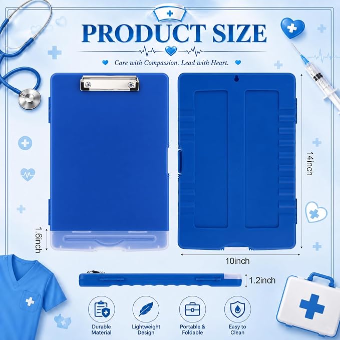 Crtiin 6 Pcs Colored Clipboard with Storage, 8.5 x 11 Inch Heavy Duty Plastic Nursing Clipboard Folder with Pen Holder A4 Medical Holder for Nurse Doctor Teacher Office (Dark Blue)