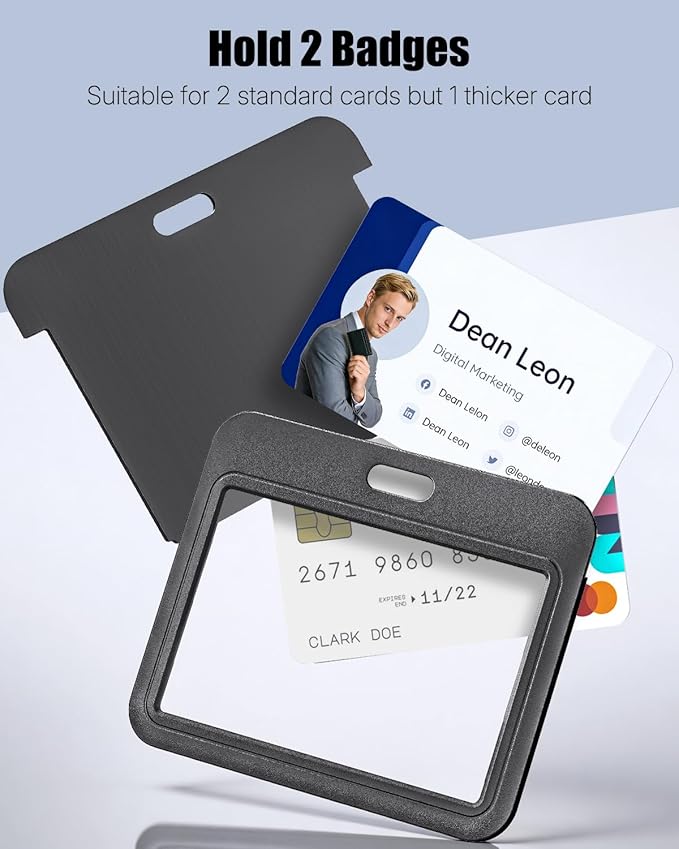 Uniclife 3 Pack Sliding ID Badge Holder Black Horizontal Hard Plastic Case with Clear Window Card Protector Pouch for Office School ID Credit Cards Proximity Key Cards Driver’s Licenses and Passes | Hard black sliding horizontal case with clear window ...