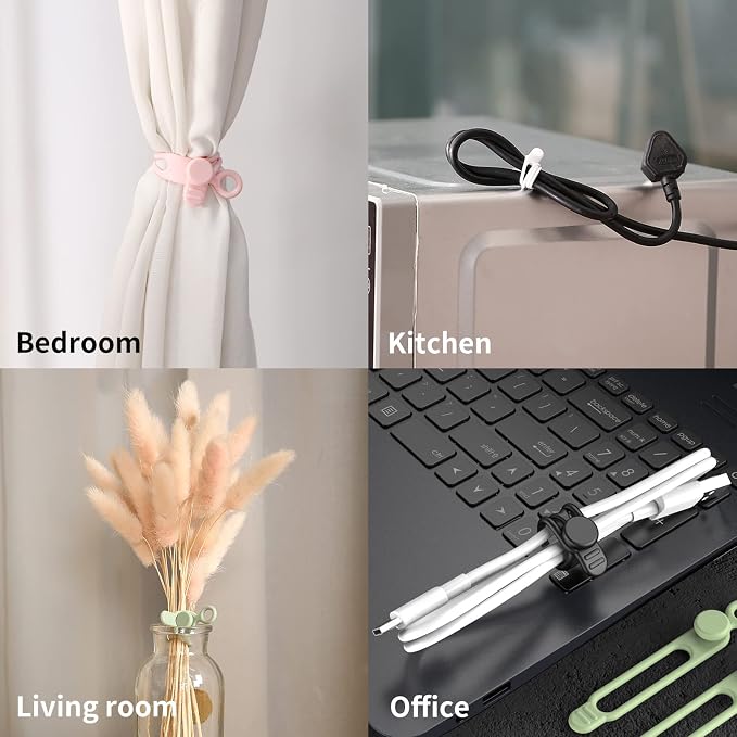 UMUST 35pcs Silicone Cable Ties,Reusable Cable Management Organizer, Wire Ties，Travel Cord Ties，Cord Organizer for Bundling Cable Cords in Home,Office,Kitchen,School(5 Colors)
