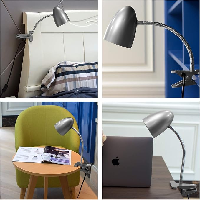 E ENERGETIC LIGHTING Desk lamp with Clamp, Non-Dimmable Clip Light for Bed and Desk, 4000K Cool White, 3.5W 240 LM lamp, Eye Protection, ETL Listed