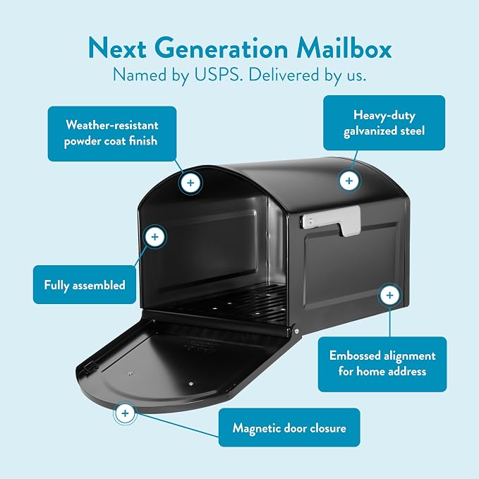 Architectural Mailboxes 950020B-10 Centennial Postmount Mailbox, XL, Black | Galvanized steel build for outside with rust-resistant powder-coat finish and a magnetic door closure. USPS approved.