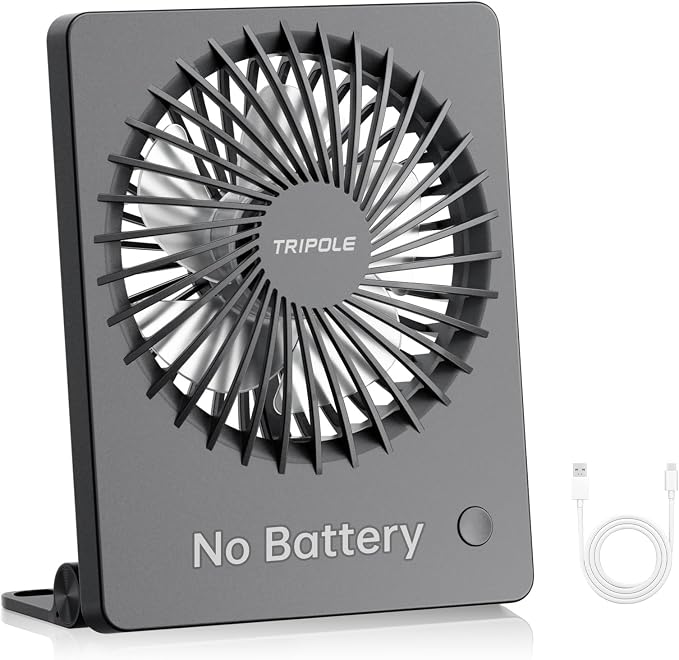 TriPole Mini Desk Fan USB Powered Portable Fan Small Personal Fan 3 Speeds Strong Airflow Table Fan for Travel Home Office Bedroom Desktop, 3.3ft Cable (No Battery, Black)