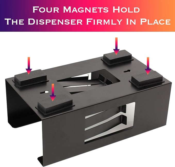 Magnetic Glove Holder,Glove Box Holder,Glove Dispenser,Durable Coated Steel,Space Saving Design for Work,Shop, Garage,Medical Office,Laundry Room,Kitchen,Hospital,Fridge,Wall Mount (Black)