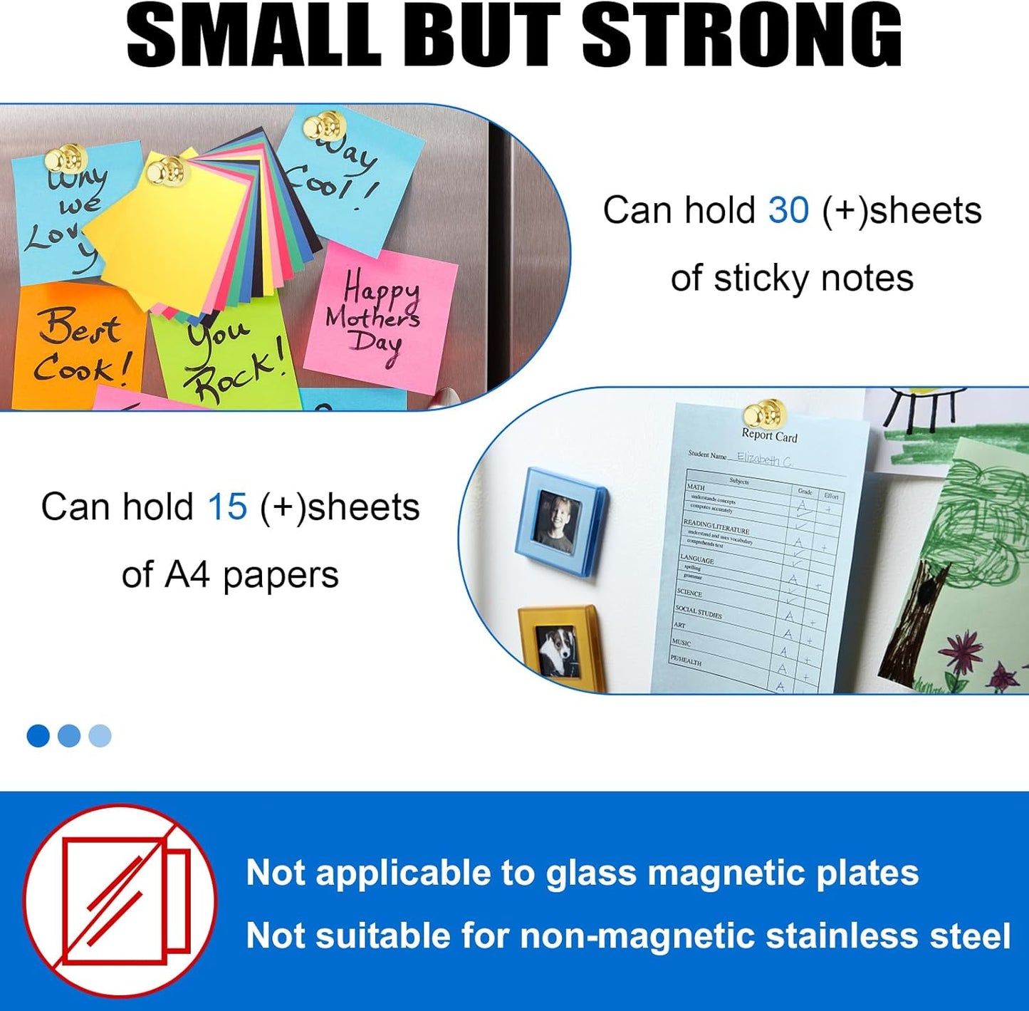 LOVIMAG Gold Fridge Magnets, 16 PCS Refrigerator Magnets - Strong Neodymium Metal Push Pin Magnet for Whiteboard, Kitchen, Office, Locker