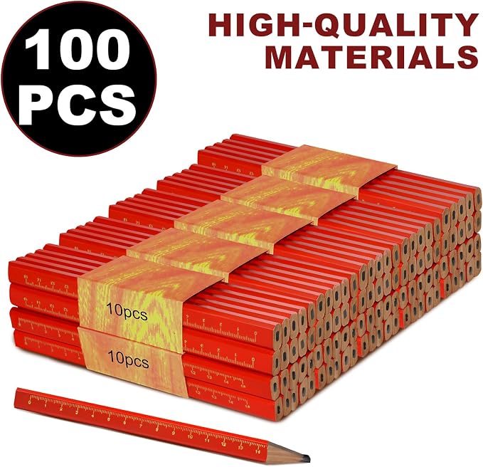 100 Pcs Heavy Duty Octagonal Hard Black Carpenter Pencils for Woodworking and Concrete Marking