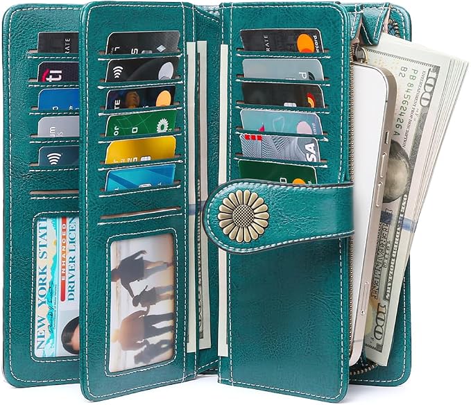 SENDEFN Wallets for Women Leather Credit Card Holder with RFID Blocking Large Capacity Wristlet | with RFID Blocking