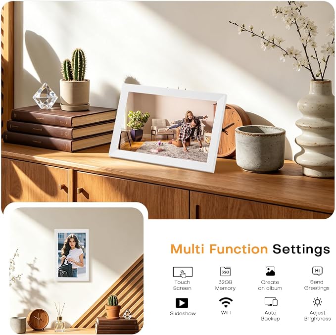 LeaMea Digital Picture Frame 1280x800 HD IPS Touch Screen 32GB Frameo 10.1 Inch Smart WiFi Digital Photo Frame Auto-Rotate Wall Mount Gifts for Christmas Valentine Mother Father Day