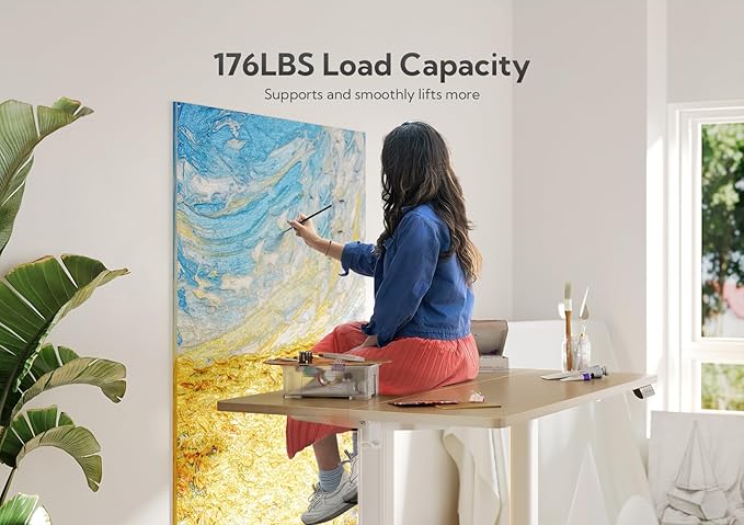 Claiks Electric Standing Desk, Adjustable Height Stand up Desk, 40x24 Inches Sit Stand Home Office Desk with Splice Board, White Frame/Nature Top