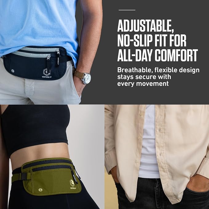 VENTURE 4TH Travel Money Belt, RFID Blocking Passport Holder - Brown