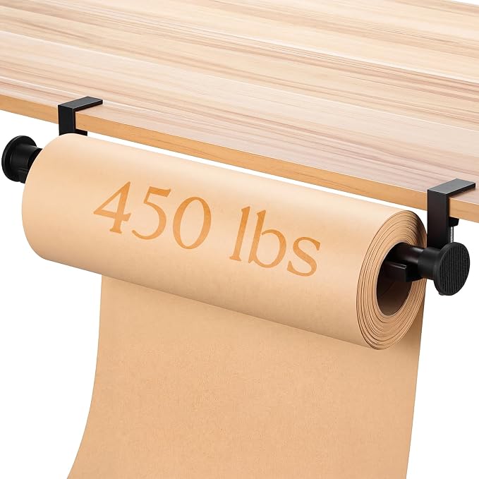 Hicarer Kraft Paper Roll Holder for Table Supports up to 450 Lbs - Heavy Duty Retractable Clamp-on Paper Roll Holder Tabletop Easel for to Do Lists, Drafting Wrapping, Art Supplies, Drawing(Black)
