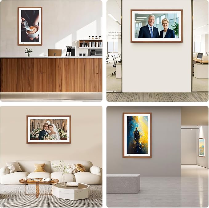 Uhale 21.5" Large Digital Picture Frame WiFi Wood with Remote Control, 1920 x 1080 FHD IPS No Touch Screen Electronic Photo Frames Wall Mount with 64GB, Support SD USB, Share Photos Videos Instantly