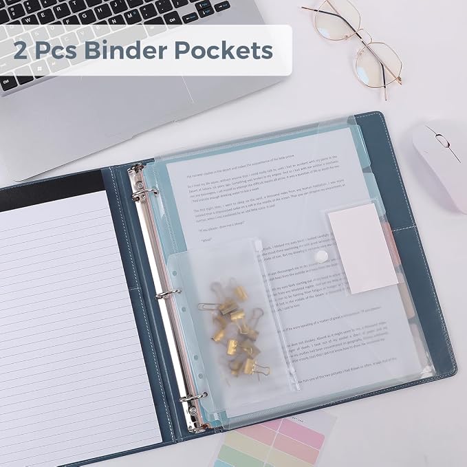 SKYDUE 3 Ring Binder with Clipboard, 13.2" × 10.2" Faux Leather 1 Inch Binder Organizer with 5 Pocket Dividers, Notepad, Labels & 2 Storage Pockets for Teachers, Students, Nurses & Office Work