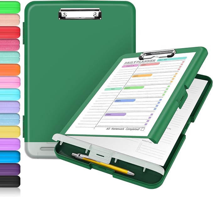 Sooez Clipboard with Storage, Clip Board 8.5 x 11 with Pen Holder, Plastic Organization Case Box for Letter Legal A4 Size Paper, Low Profile Clip, Nurses Teachers Must Haves, School & Office Supplies
