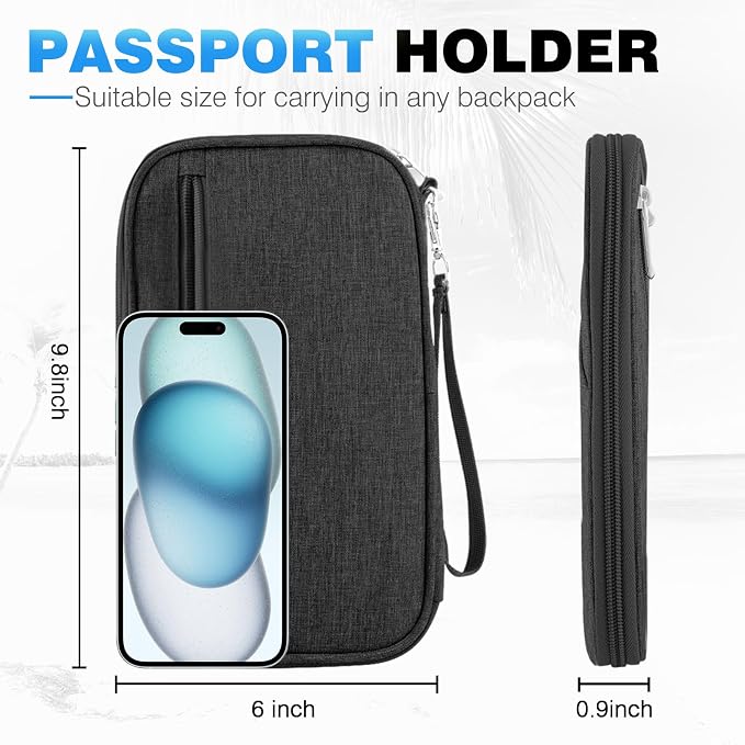Passport Holder Family RFID Travel Document Organizer for Women Waterproof Passport Wallet Men Portable Case for Cards, Boarding Pass, ID, Money, Tickets with Zipper