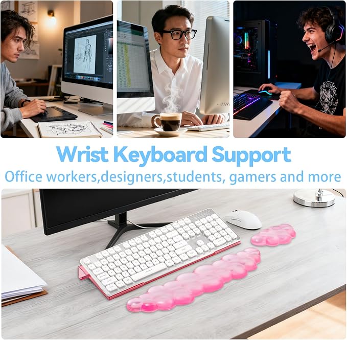 Pink Acrylic Ergonomic Keyboard Stand with Silicone Wrist Rest | for Desktop Clear Keyboard Holder with Soft Wrist Support, Aesthetic Desk Accessories for Office, Gaming & Home
