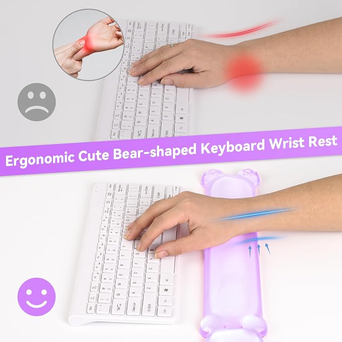 Clear Gel Keyboard Wrist Rest, Bear-Shape Wrist Rest, Ergonomic Wrist Rest for Computer Keyboard 60%/75% (Purple)