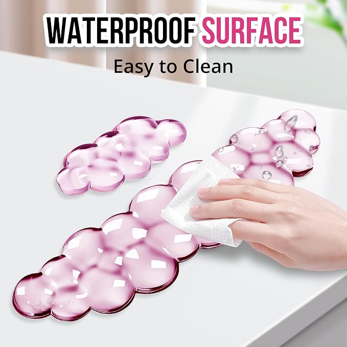 Cloud Wrist Rest Gel Set — Ergonomic Cloud Wrist Rest Keyboard and Mouse, Non-Slip Desk Accessories for Office and Home（Pink）