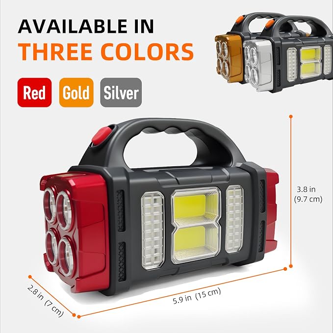 Solar Handheld Flashlight, 4 Lighting Modes Rechargeable LED Work Light, USB-C & Solar Powered Portable Lantern,Emergency Camping Light for Outdoor, Hiking, Power Outage (Gold-2pcs)
