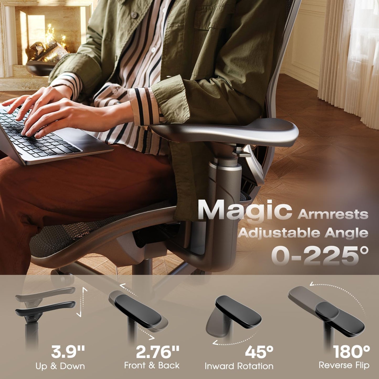 ELABEST T11 Ergonomic Office Chair,High Back Desk Chairs with Separate Lumbar Support,Magic Armrests,Adjustable Wide Headrest,Comfy Executive Computer Chair,Big and Tall Mesh Chair for Home Office