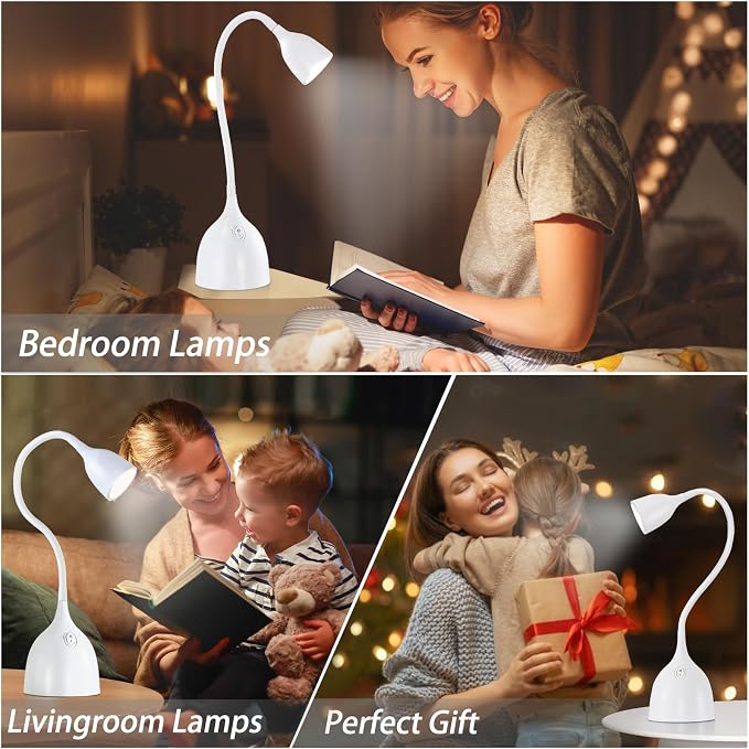 EJIAXIN Desk Lamp for College Dorm Room - LED Reading Light - Small Adjustable Flexible Gooseneck Table Lamp - Eye-Caring Desk Lamp for Home Office Study Lamp, White