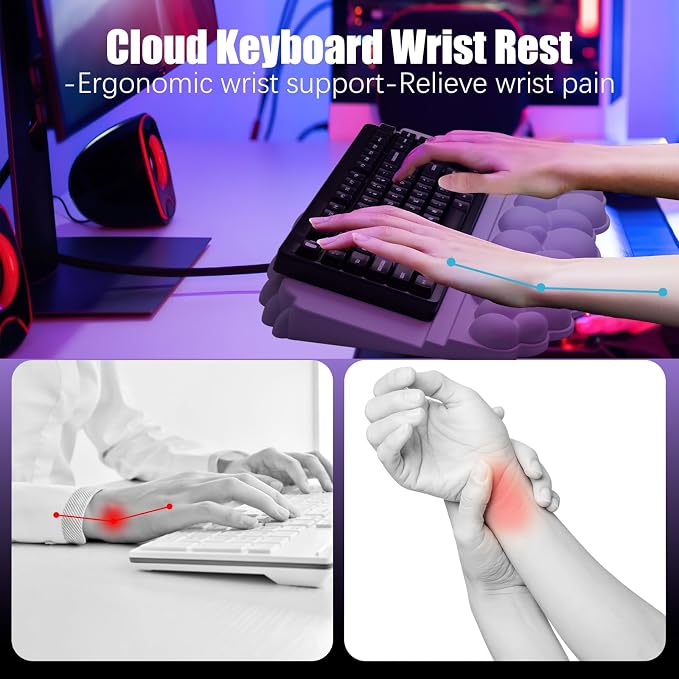 Ergonomic Wrist Rest for Keyboard and Mouse, Cloud Keyboard Stand Pad | Soft Memory Foam Keyboard Riser Holder with Wrist Pad, Easy Typing, Pain Relief, Comfort for Office, Work, Gaming - White